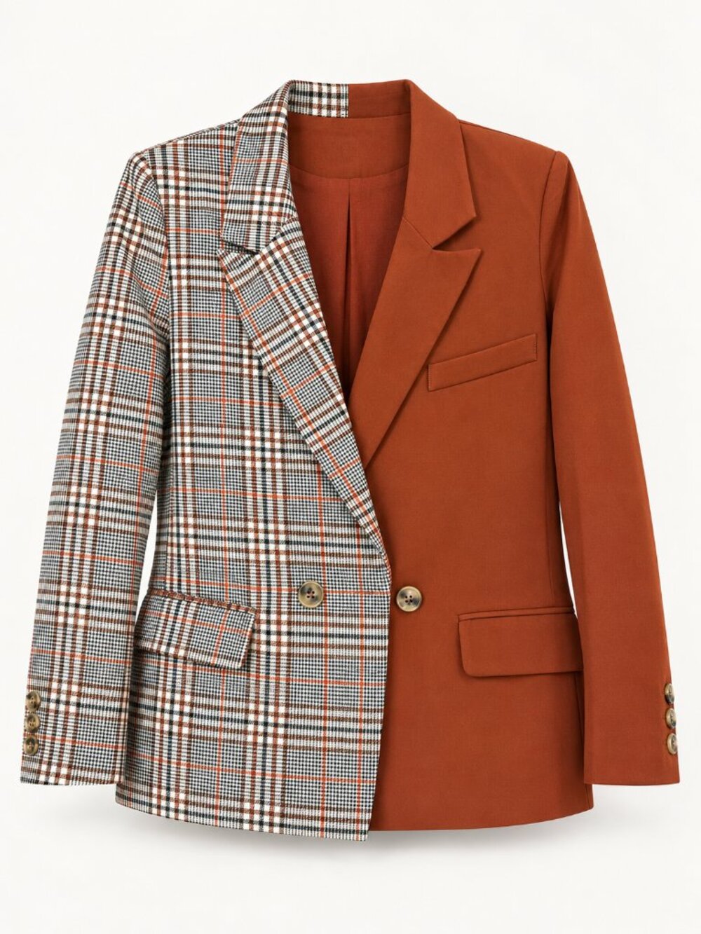 L’Atiste Blazer Plaid Colorblock Jacket Brown Tan Preppy Equestrian Large